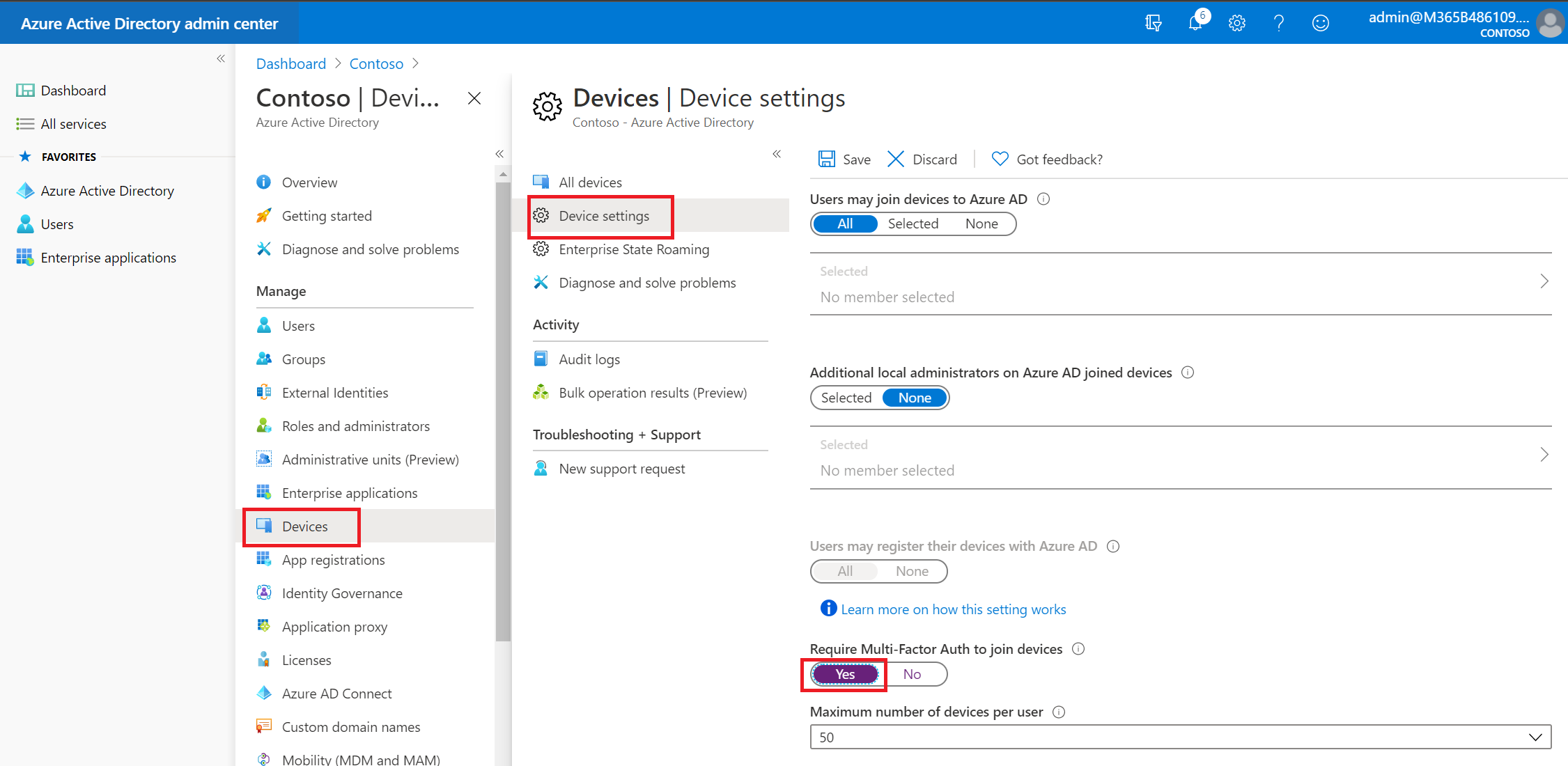 Device Settings - Require MFA to join
