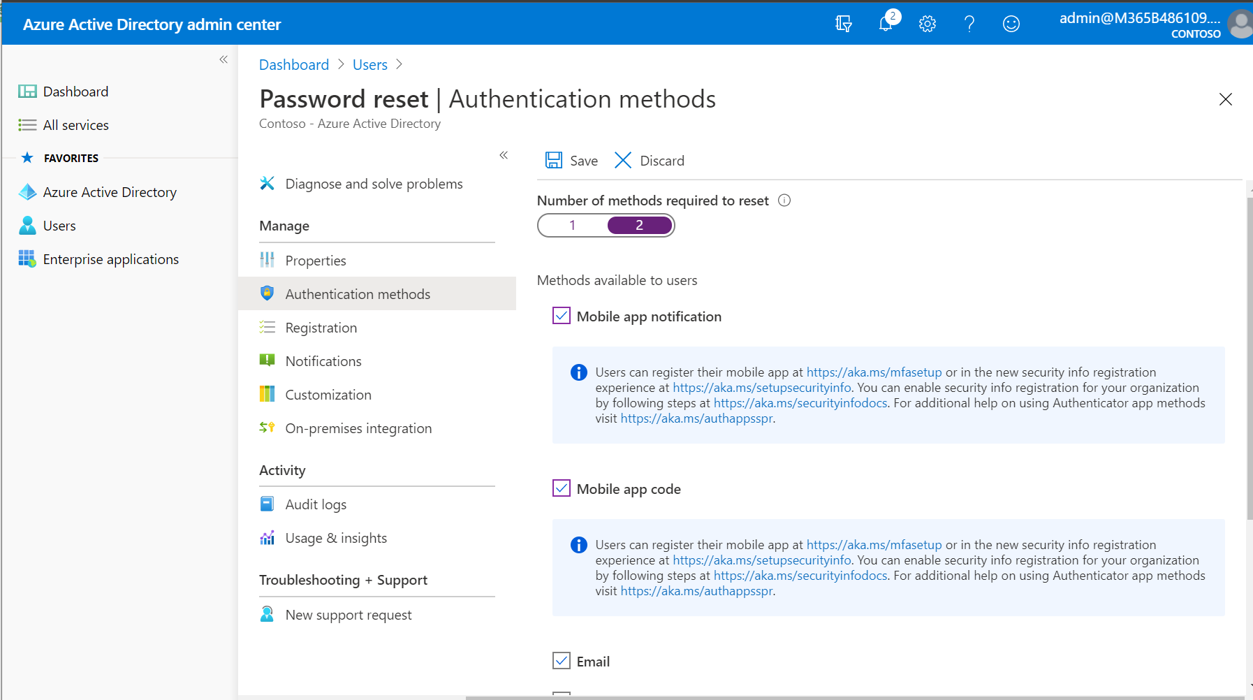 SSPR Authentication Methods