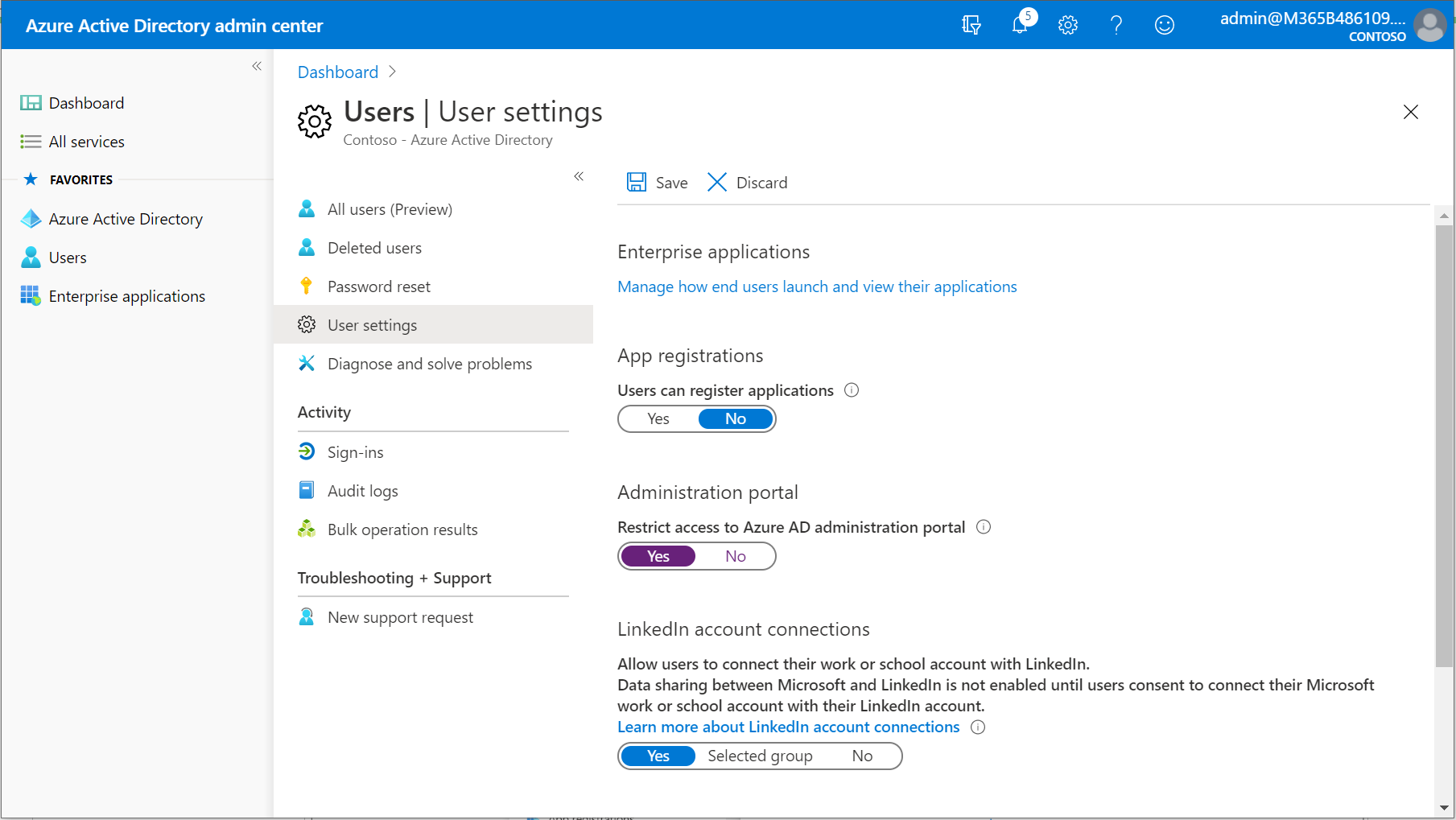 Azure AD User Settings