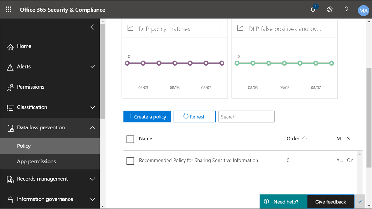 DLP - Navigate to Policy in compliance center