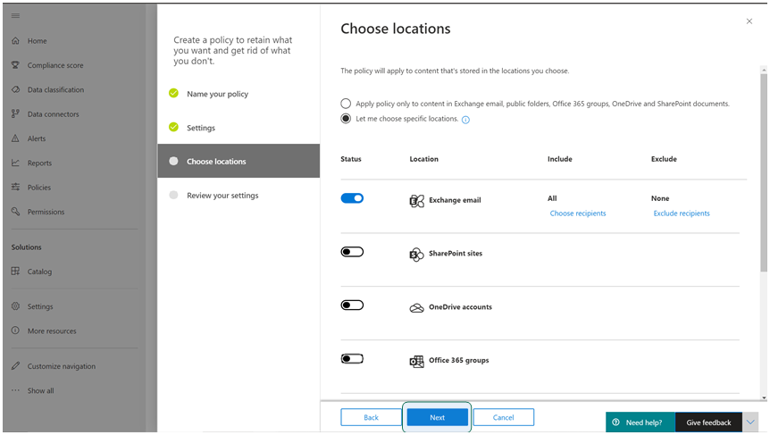 Retention - Select location