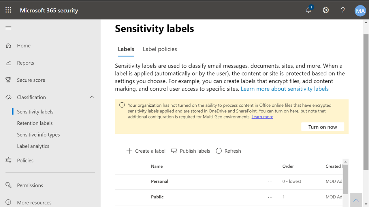 Sensitivity Labels - Generate default labels