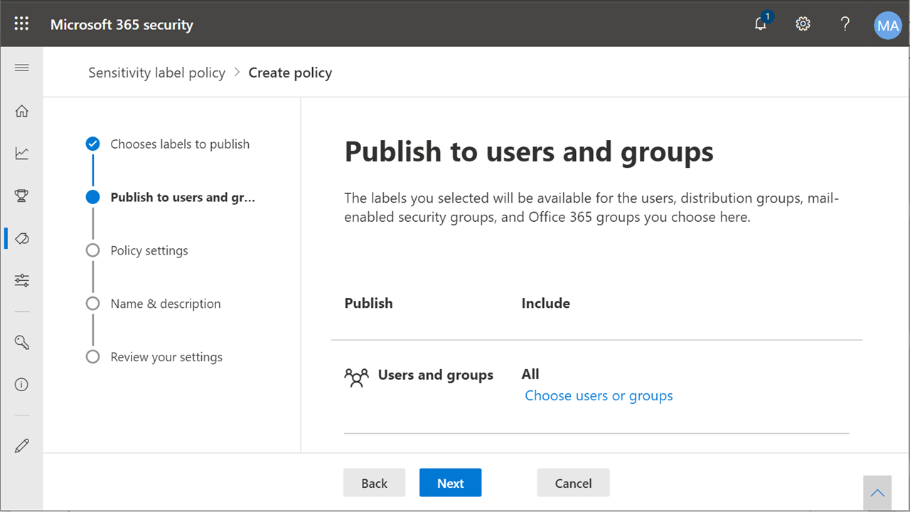 Sensitivity Labels - Select labels to publish