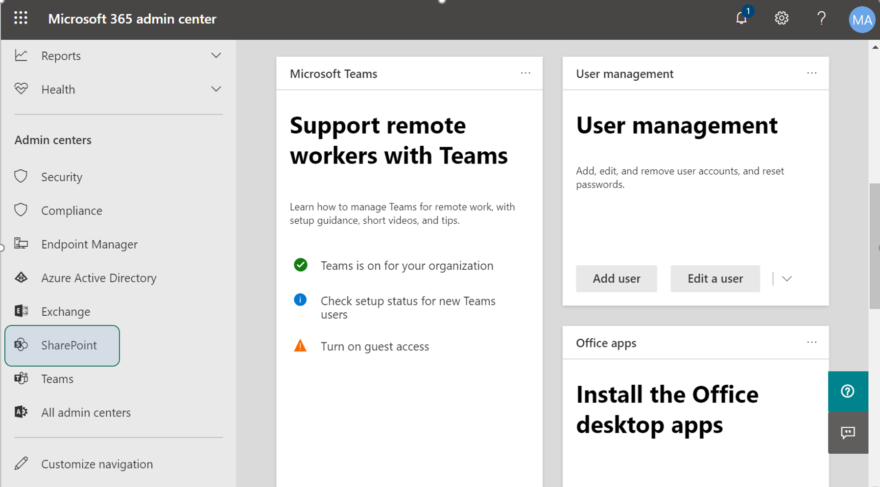 SharePoint Admin Center