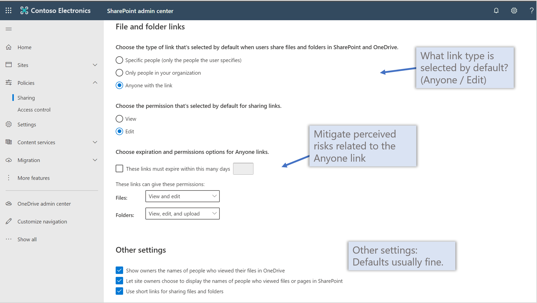 SharePoint - Link type and expiration settings