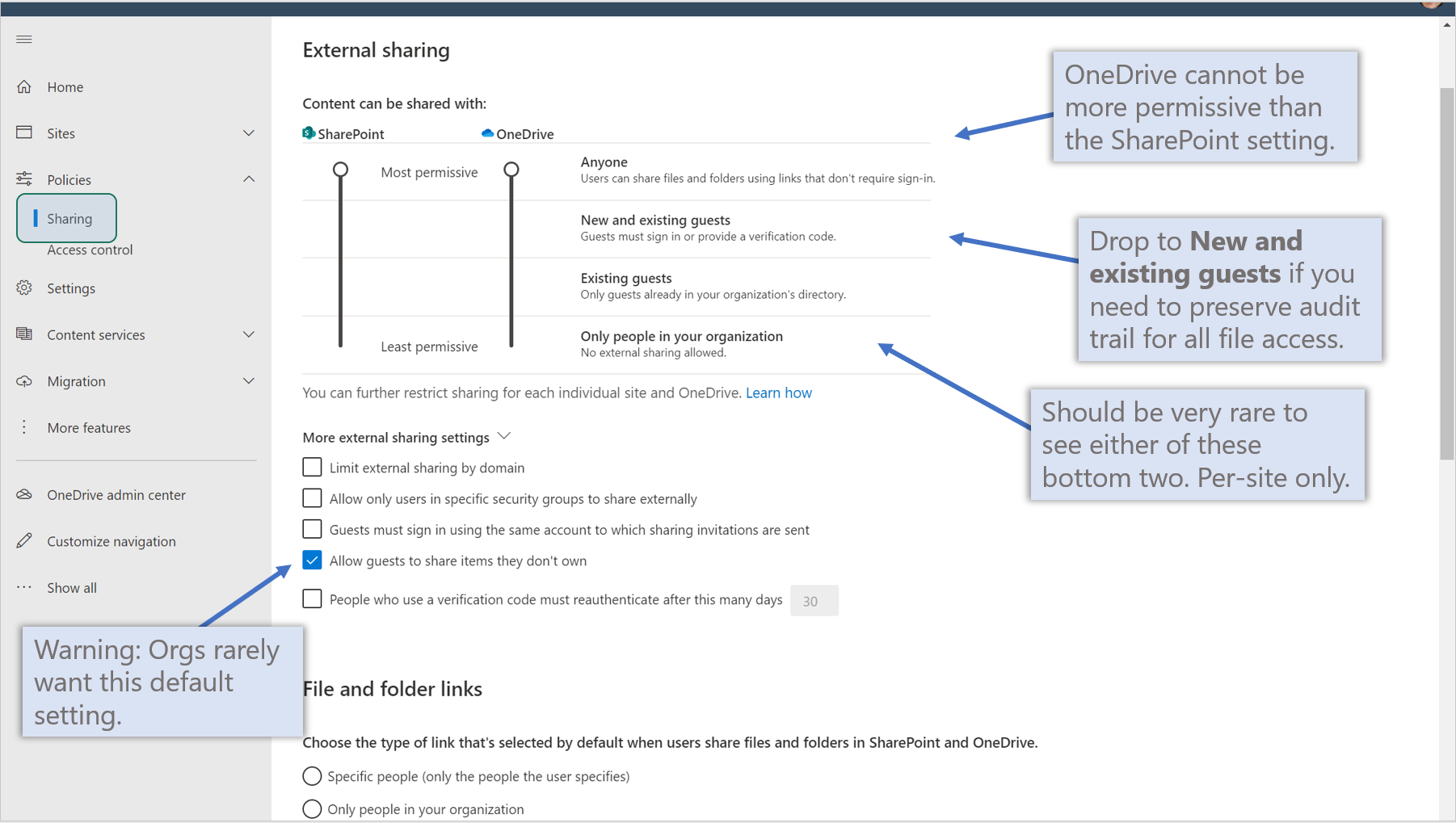 SharePoint - Sharing settings