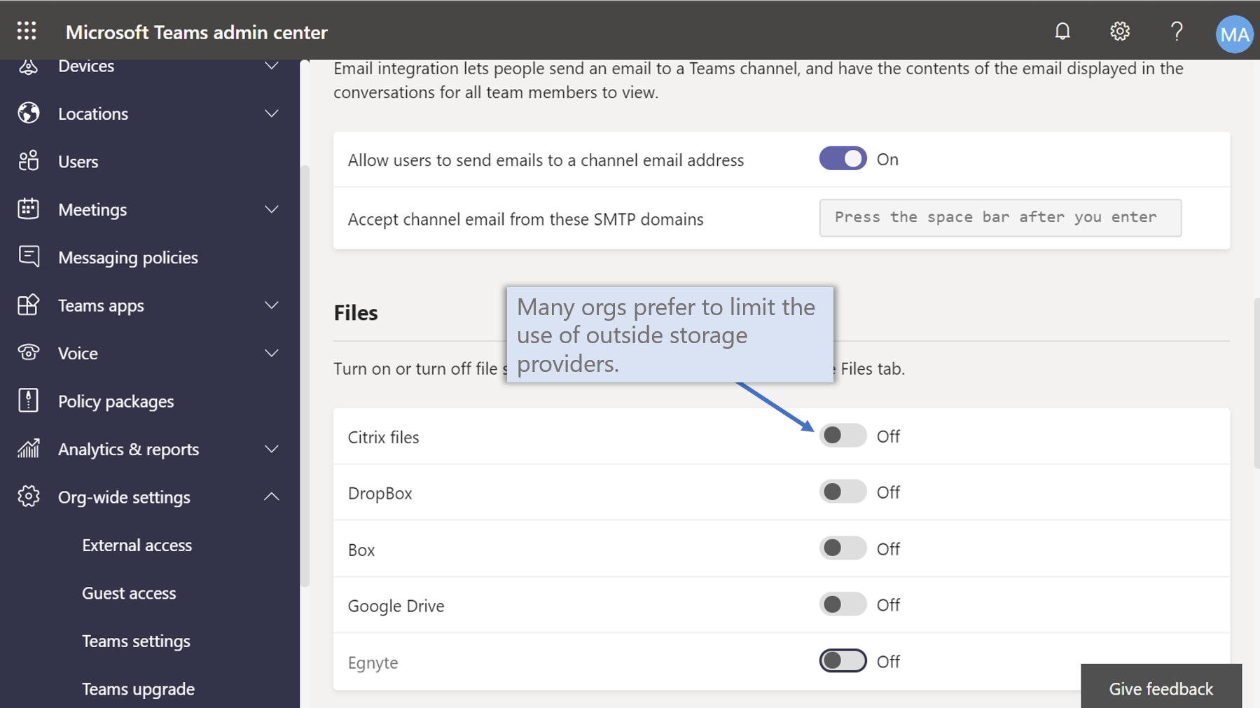 Teams - Third-party file storage settings