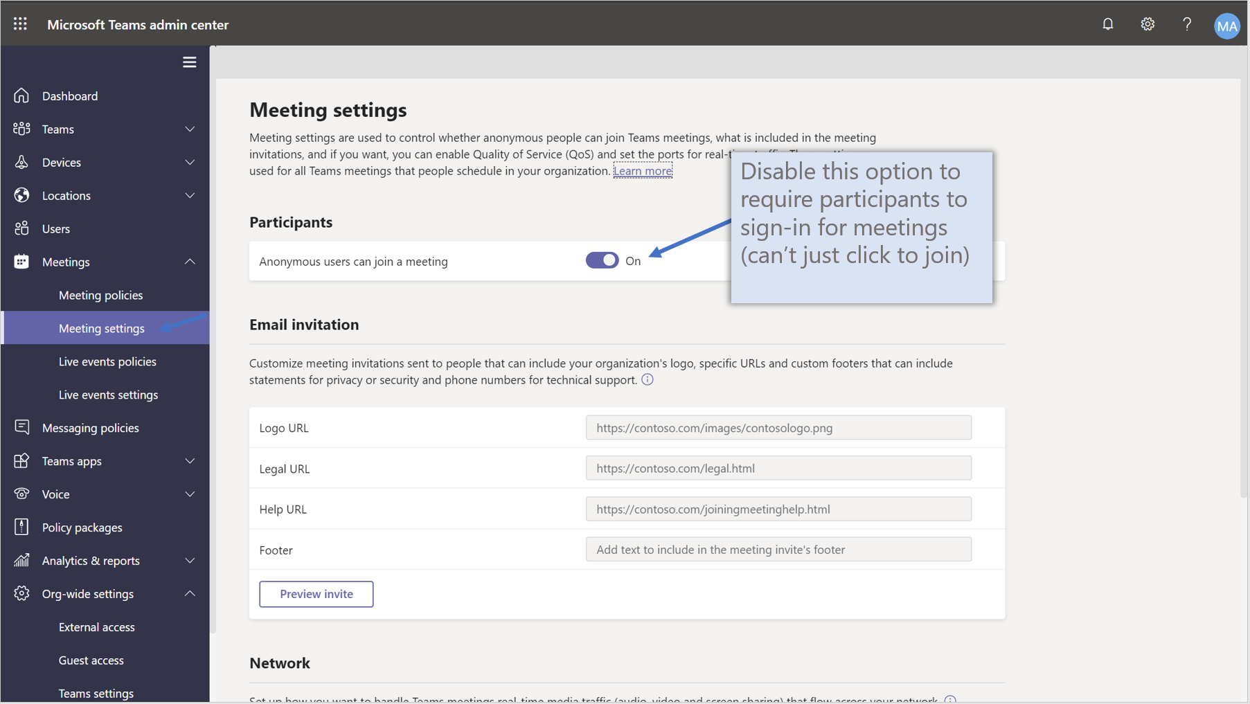 Teams - Meeting settings