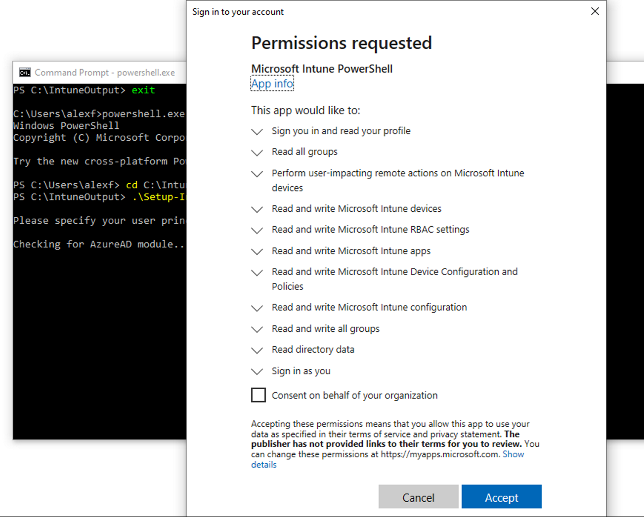 Intune PowerShell - Consent on behalf of organization
